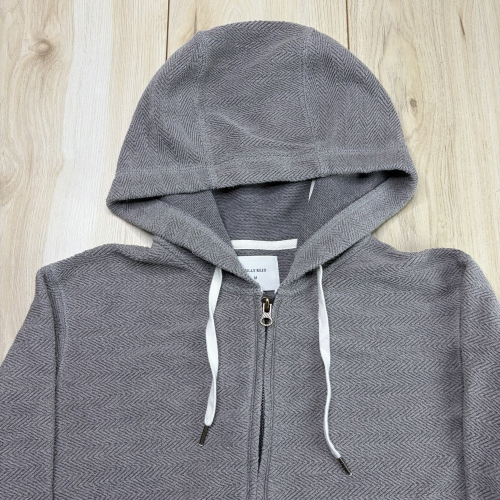 Billy Reid Full Zip Chevron Hoodie Sweatshirt Mens Medium Gray Drawstring - Picture 4 of 6